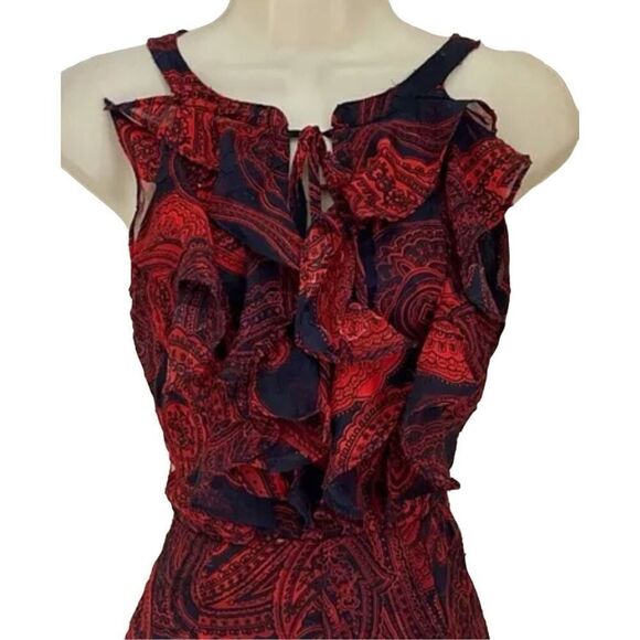 NWT Tommy Hilfiger Woman's Classy Red & Navy Blue Paisley Ruffle Midi A-line Dre - Picture 9 of 9